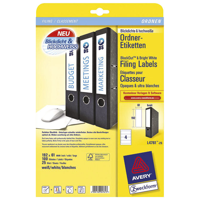 ETIKETE ILK ZA REGISTRATORE 192X61MM PK100L ZWECKFORM L4761-100 BIJELE