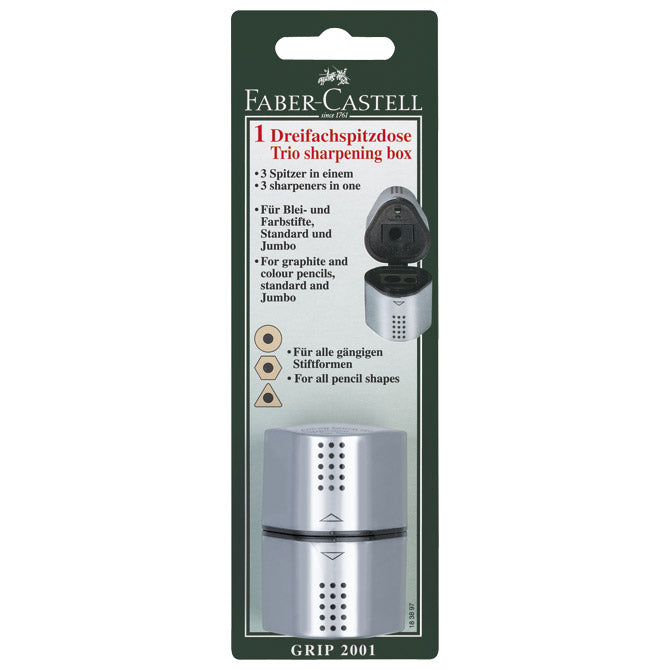 ŠILJILO PVC S PVC KUTIJOM 3RUPE GRIP 2001 TRIO FABER CASTELL 183897 SREBRNO BLISTER