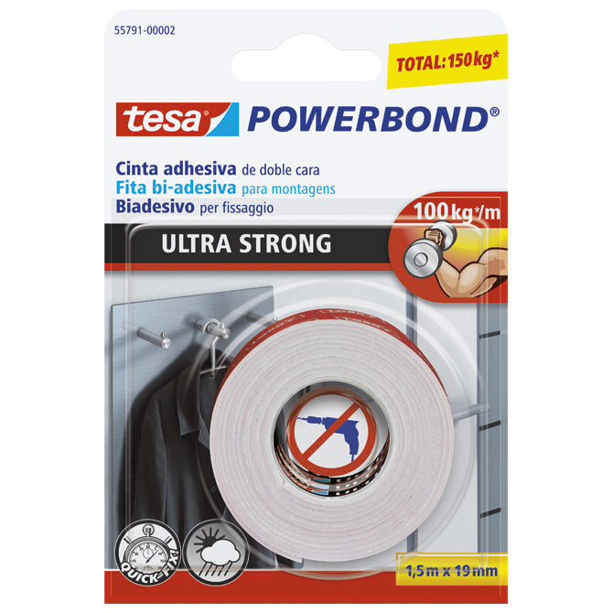 TRAKA LJEPLJIVA OBOSTRANA 19MM/1,5M SPUŽVASTA ULTRASTRONG TESA 55791-00001-00
