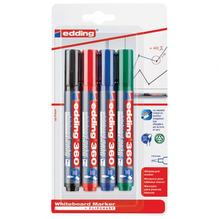MARKER ZA BIJELU PLOČU 1,5-3 MM EDDING 360/4 S BLISTER