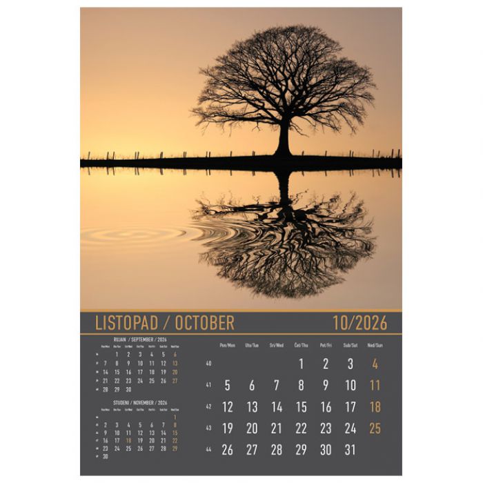 KALENDAR "ZRCALA U PRIRODI 2026" 13 LISTOVA, SPIRALA