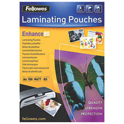 FOLIJA ZA PLASTIFICIRANJE 80MY A4 MAT PK100 FELLOWES 5452103