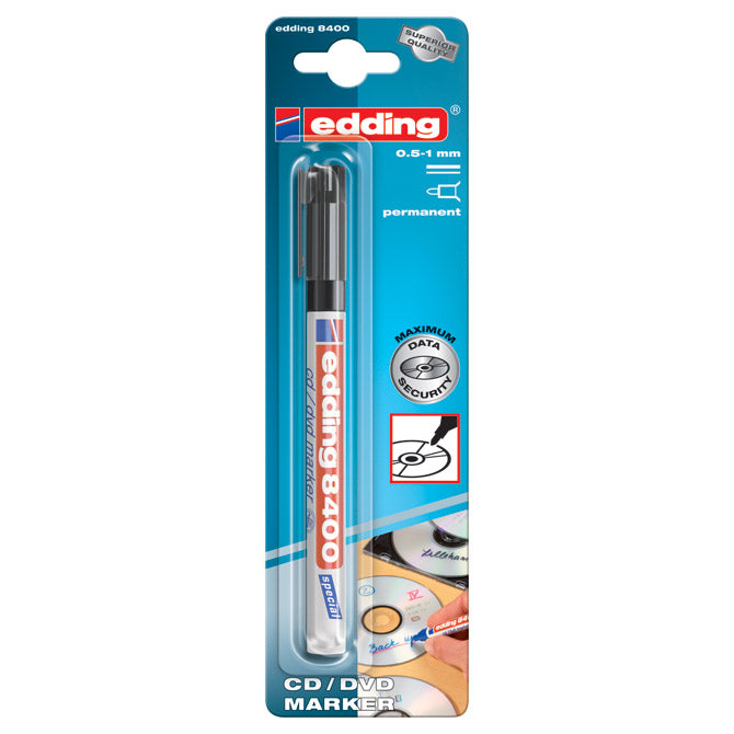 OZNAČEVALEC ZA CD/DVD PERMANENTNI 0,5-1MM EDDING 8400/1 ČRNI BLISTER
