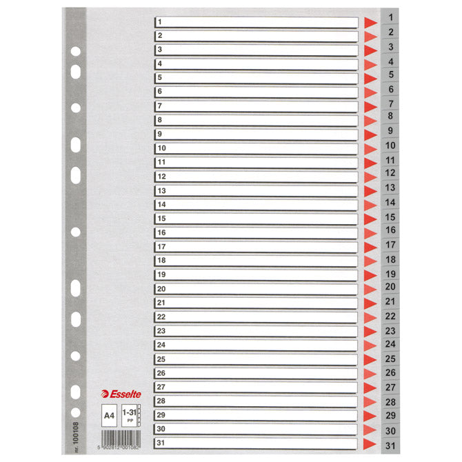 Plastična pregrada a4 številke 1-31 esselte 100108 siva
