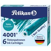 Črnilo za nalivnik kartuše pk6 4001 pelikan 301705 turkizna