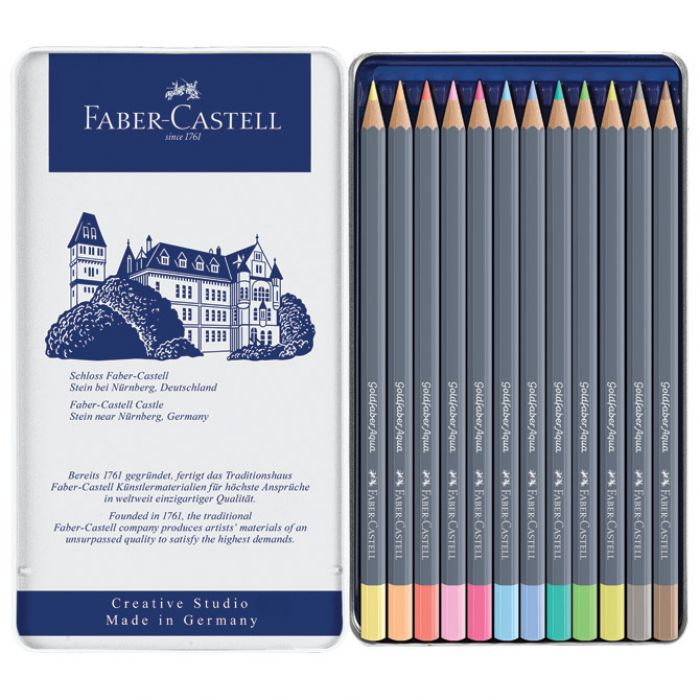 BOJE DRVENE-VODENE  12BOJA METALNA KUTIJA GOLDFABER AQUA FABER-CASTELL 114622 PASTELNE