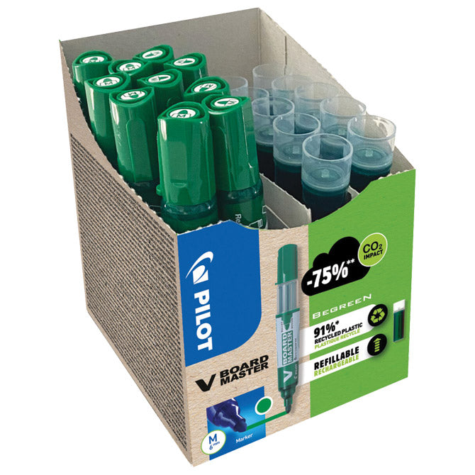 SET MARKER ZA BIJELU PLOČU 2,3 MM V BOARD MASTER BEGREEN PK10 PILOT  PLUS  REFILI (5 PLUS 5 GRATIS) ZELENI