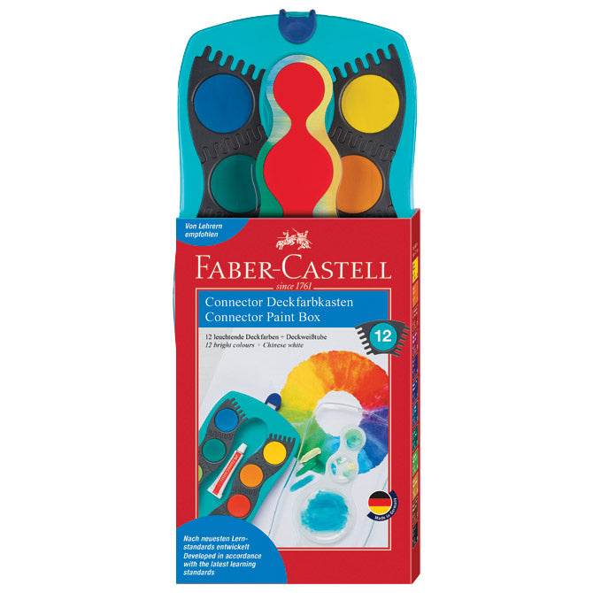Boja vodena fi 24mm 12boja plus bijela tempera connector faber castell 125003 tirkizna kutija