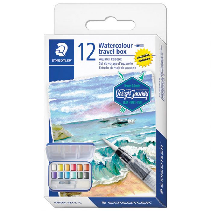 BOJA VODENA 12BOJE U METALNOJ KUTIJI TRAVEL BOX DESIGN JOURNEY STAEDTLER 888M M12-C