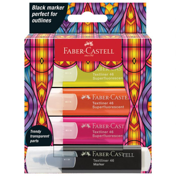 SIGNIR 1-5MM 46 GLASSY SUPERFLUORESCENT KART.KUTIJA FABER CASTELL 254693/4BOJE BLISTER