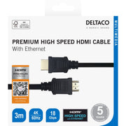 DELTACO Kabel Premium High Speed HDMI , 4K UHD, 3m,CRNI