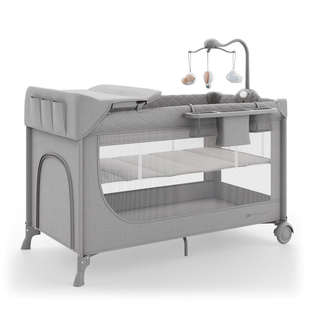 Kinderkraft Putni krevetić LEODY UP, Grey s dodacima