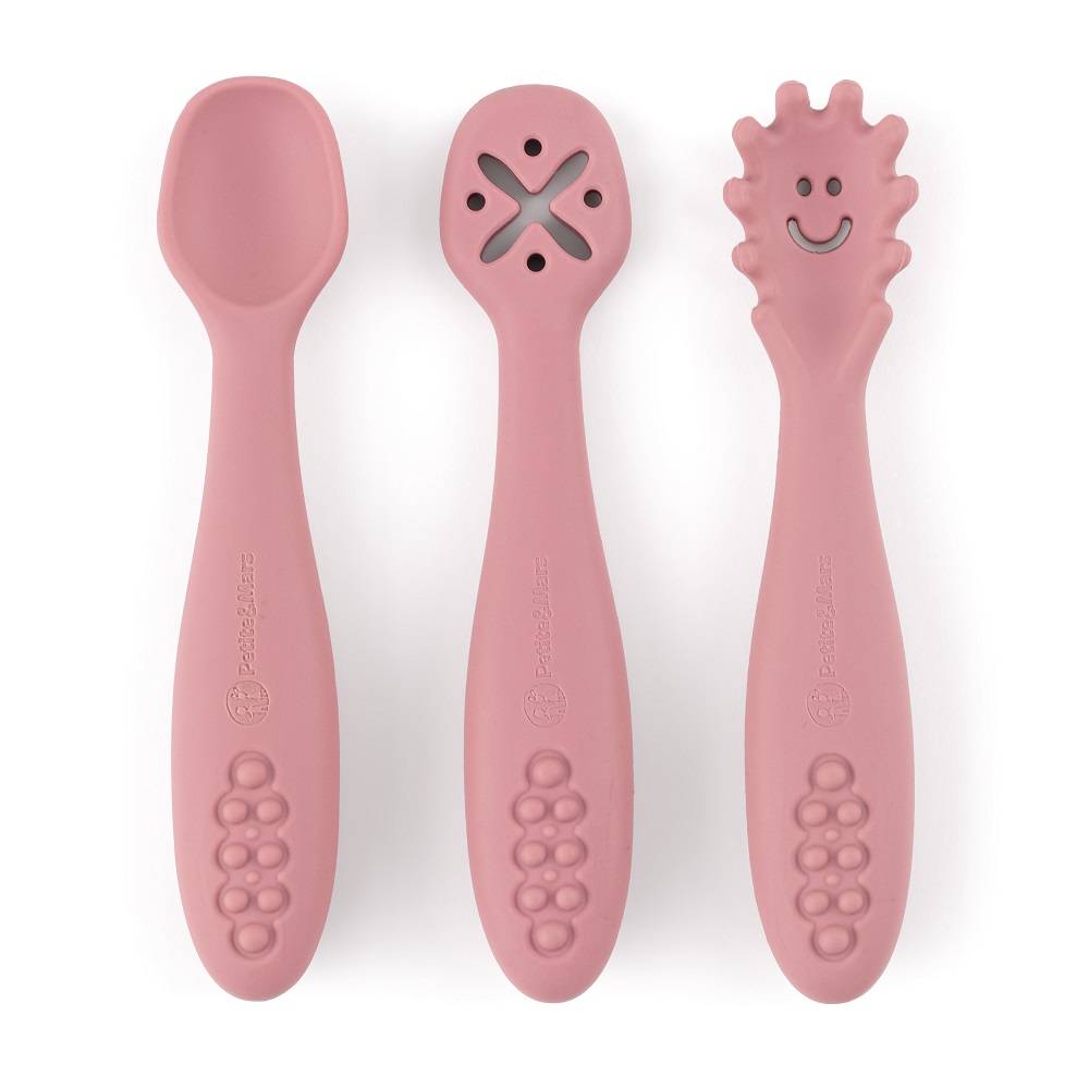 PETITE&MARS Silikonske žlice za trening od 3 kom 6 m+ Take&Match, Dusty Rose