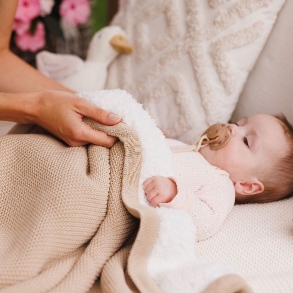 BabyOno Pletena pamučna dekica obostrana 75x100 cm, bež