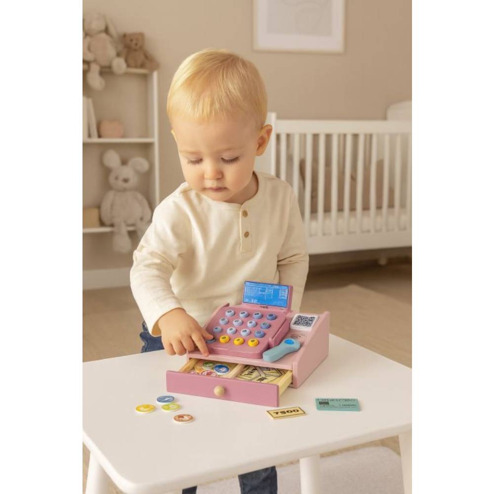 Ecotoys Drvena blagajna 3 god+, roza