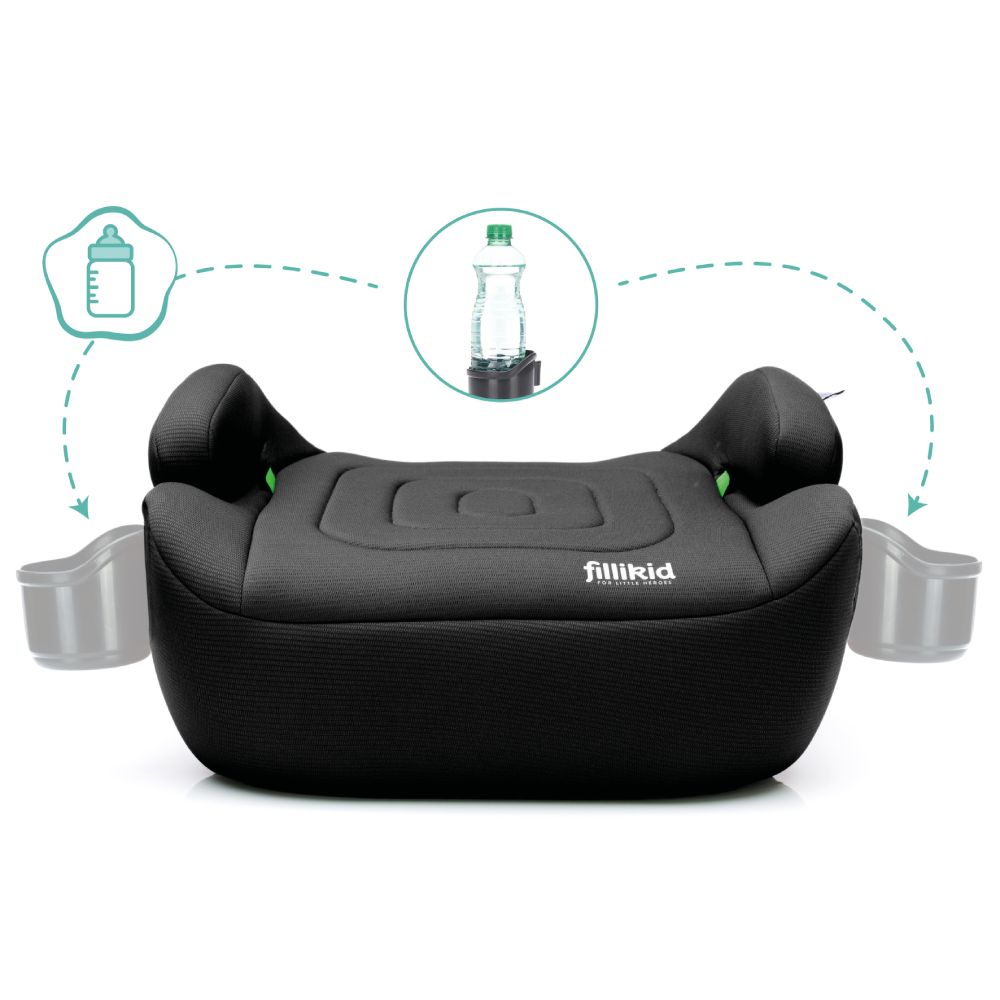 Fillikid Booster/sjedalo za auto Flip deluxe (125-150 cm) s podesivim Isofix priključkom i držačem za čašu, crna