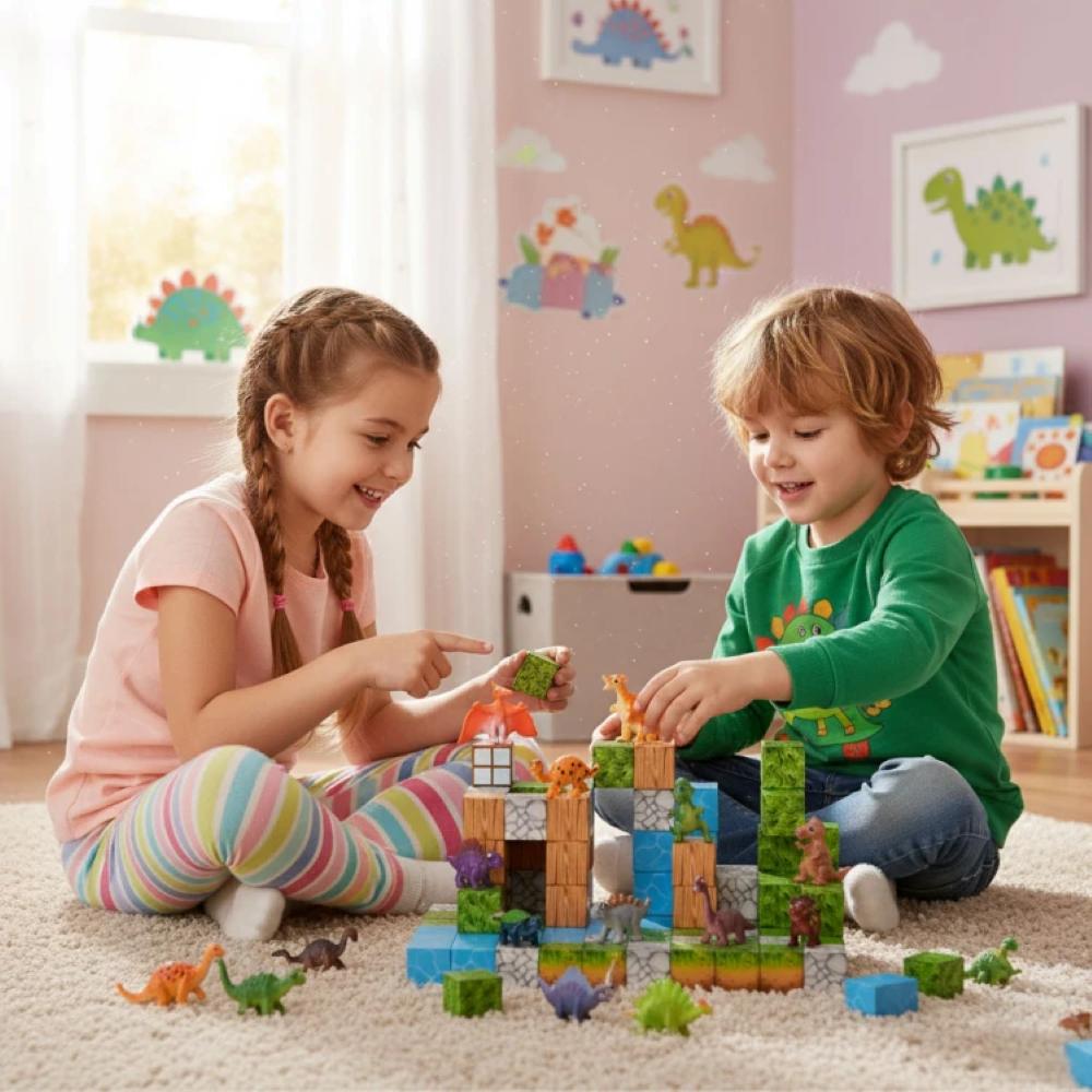 Magnetni set građevinske kocke Dinosauri - 114 dijelova