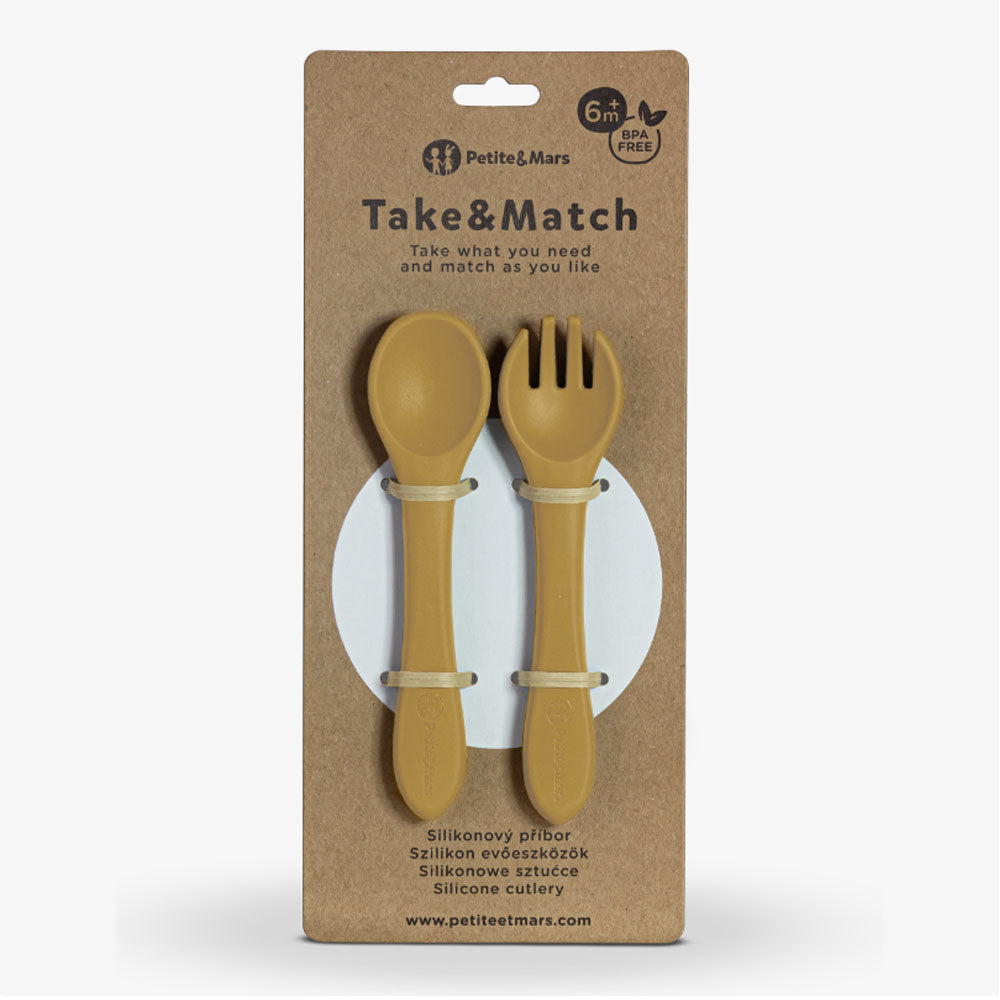 PETITE&MARS Silikonska žlica i vilica 6 m+ Take&Match, Intense Ochre