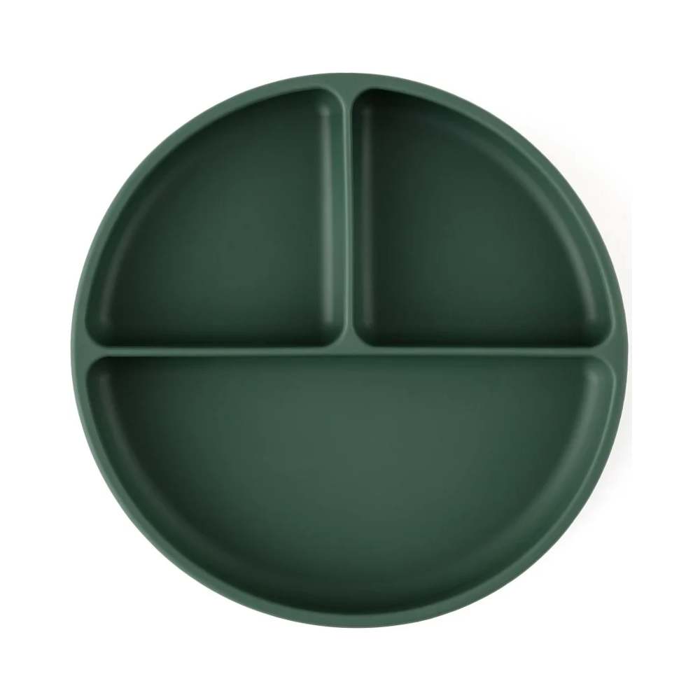 PETITE&MARS Silikonski okrugli tanjur s odjeljcima i vakuumom 6 m+ Take&Match, Misty Green