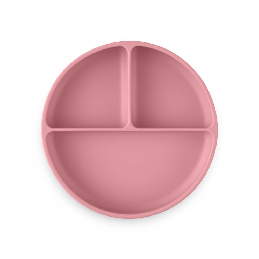 PETITE&MARS Silikonski okrugli tanjur s odjeljcima i vakuumom 6 m+ Take&Match, Dusty Rose