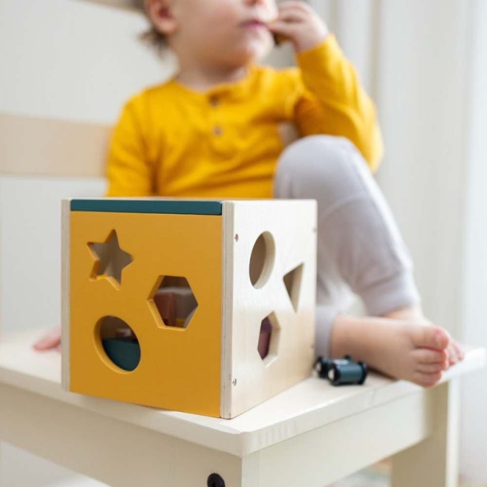 PETITE&MARS Drvena kocka s oblicima Gravity 12 m+