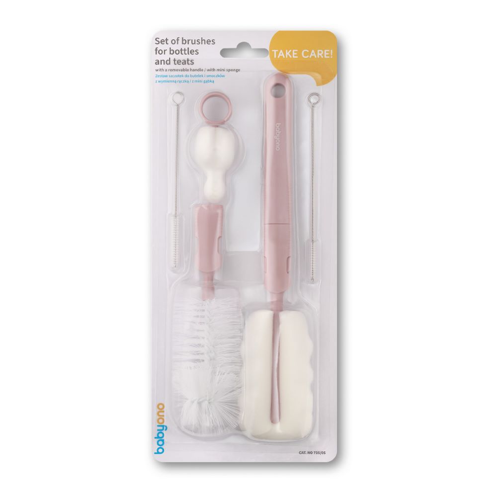BabyOno Set za čišćenje bočica, roza