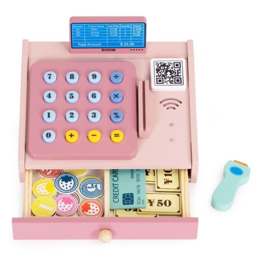 Ecotoys Drvena blagajna 3 god+, roza