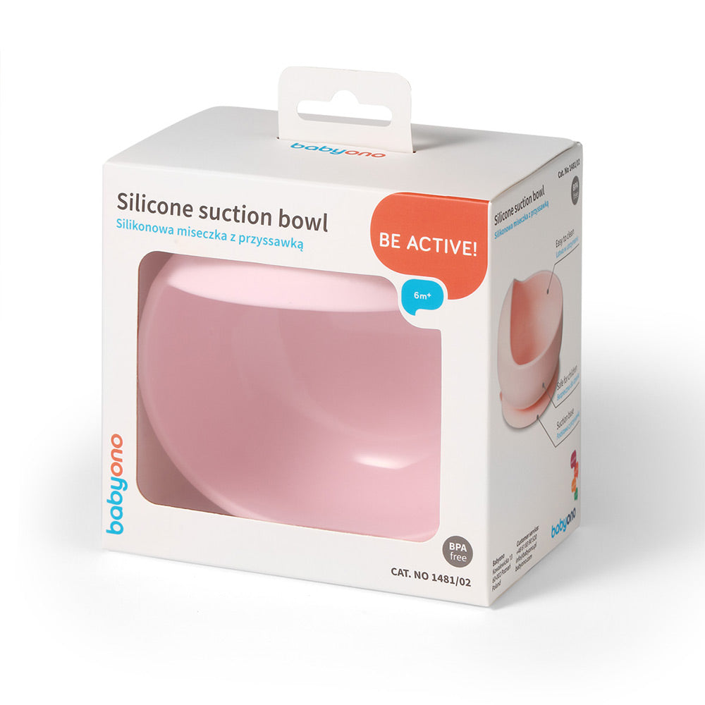 BabyOno Silikonska zdjelica s vakuumom 350 ml 6 m+, roza
