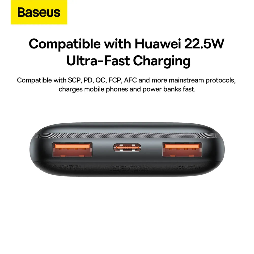 BASEUS powerbank 10.000 mAh + USB A na tip C PD QC3.0 3A 20W PPBD040201 crni