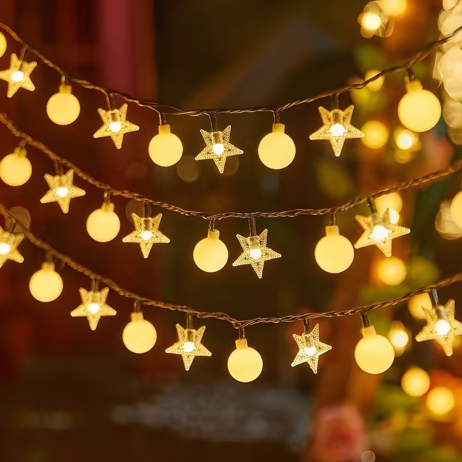 LED Girlanda 1.5 m (10 LED žarulja) USB – Zvijezde i kuglice - Bijela KP36347