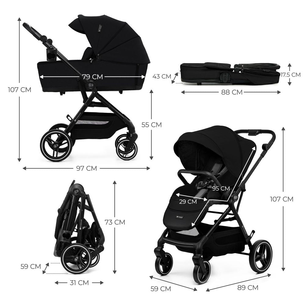 Kinderkraft dječja kolica Yoxi MINK PRO 3u1, Pure Black