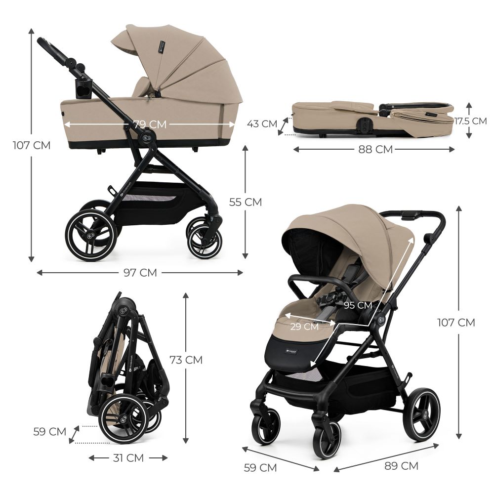 Kinderkraft dječja kolica Yoxi MINK PRO 3u1, Sand Beige