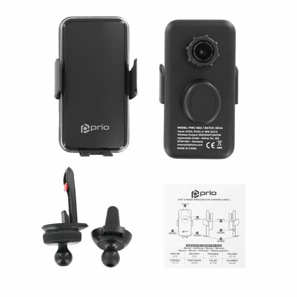 Prio Fast Charge bežični auto punjač 15W (USB C) crni