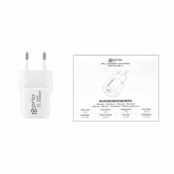 Prio Zidni punjač GaN Power 30W PD (USB C) bijeli