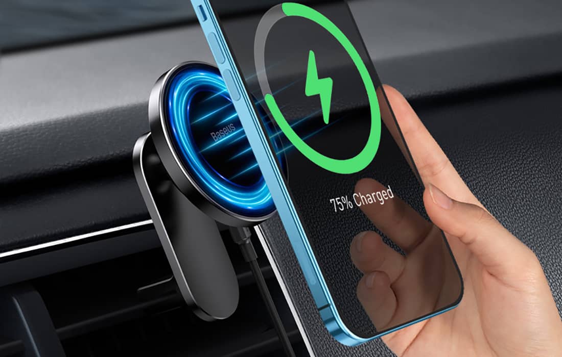 Baseus Big Energy auto nosač s bežičnim punjačem 15W za iPhone 12 (crni)