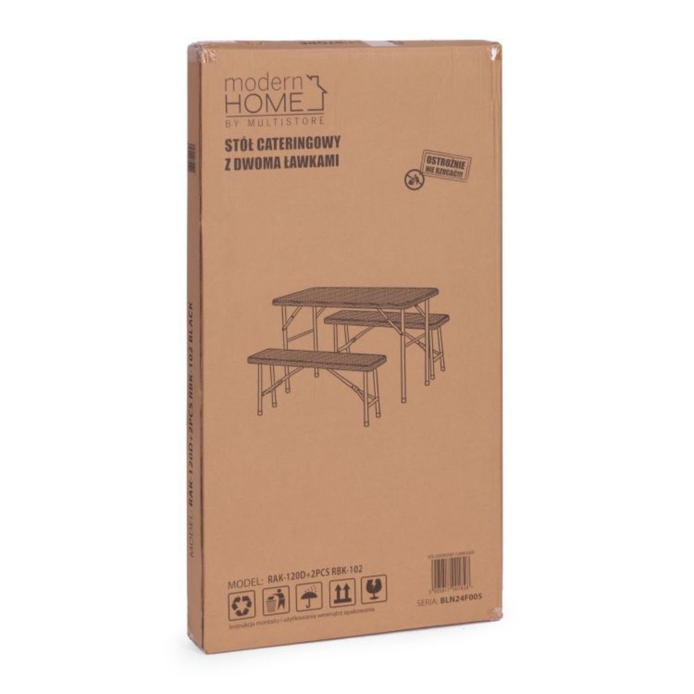 Vrtni set stol + 2 klupe, 120 cm, Crna