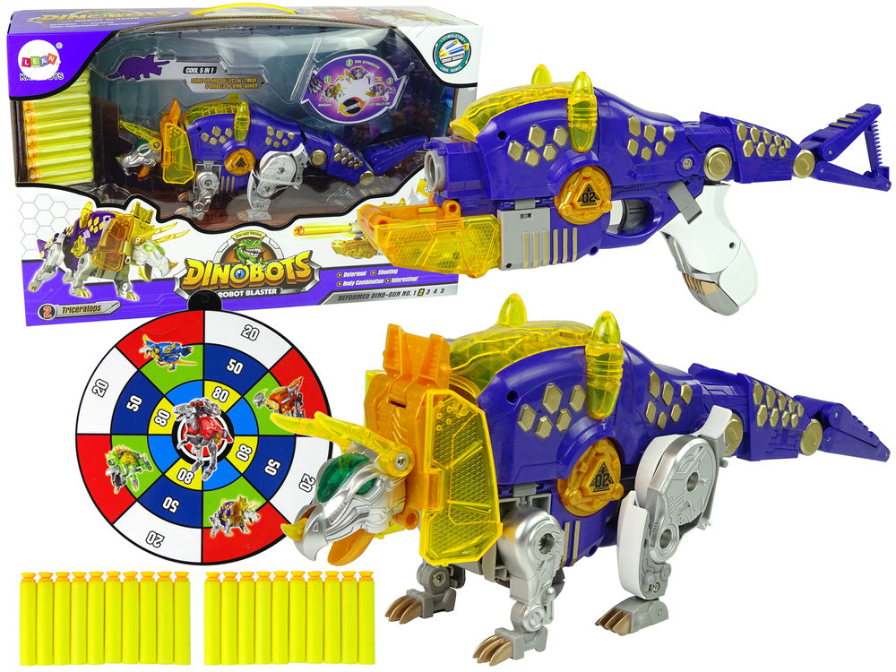 Dinobots 2 u 1 sačmarica za dinosaure Triceratops + meta - ljubičasti