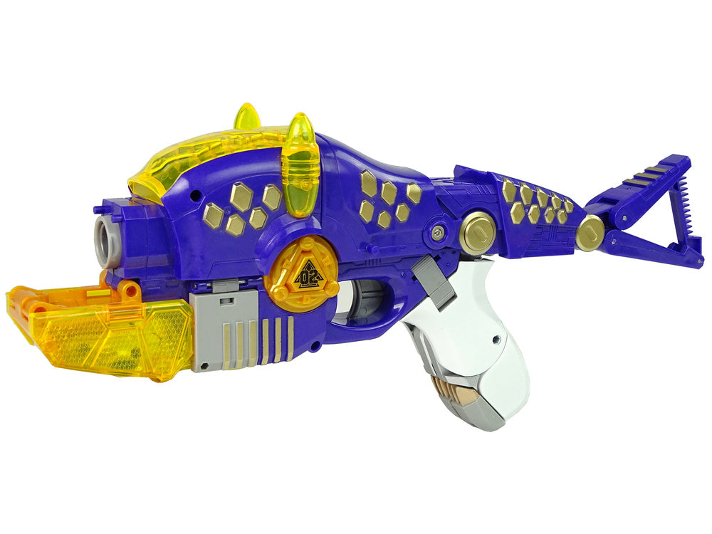 Dinobots 2 u 1 sačmarica za dinosaure Triceratops + meta - ljubičasti
