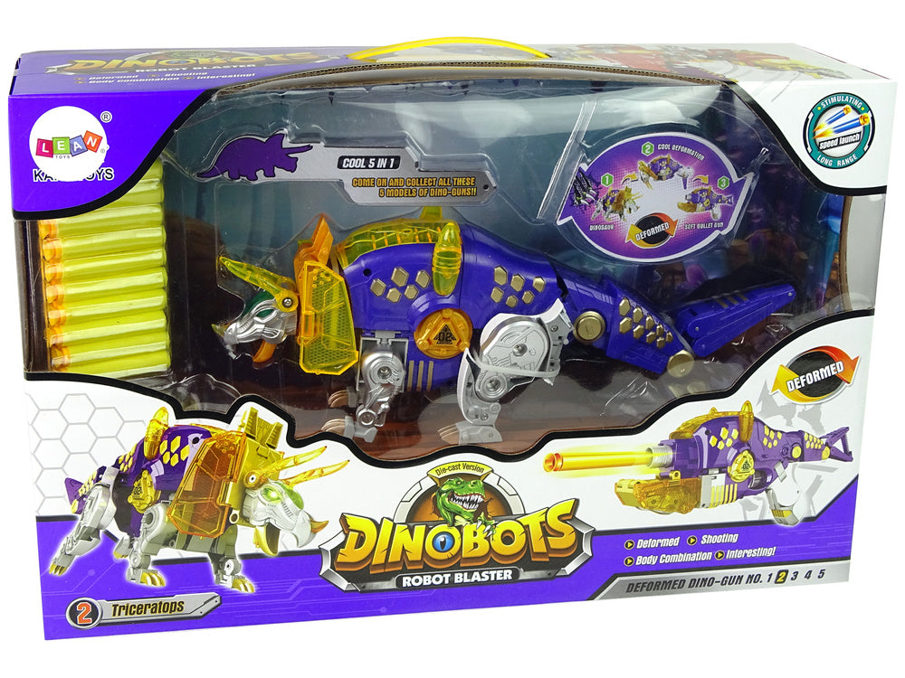 Dinobots 2 u 1 sačmarica za dinosaure Triceratops + meta - ljubičasti