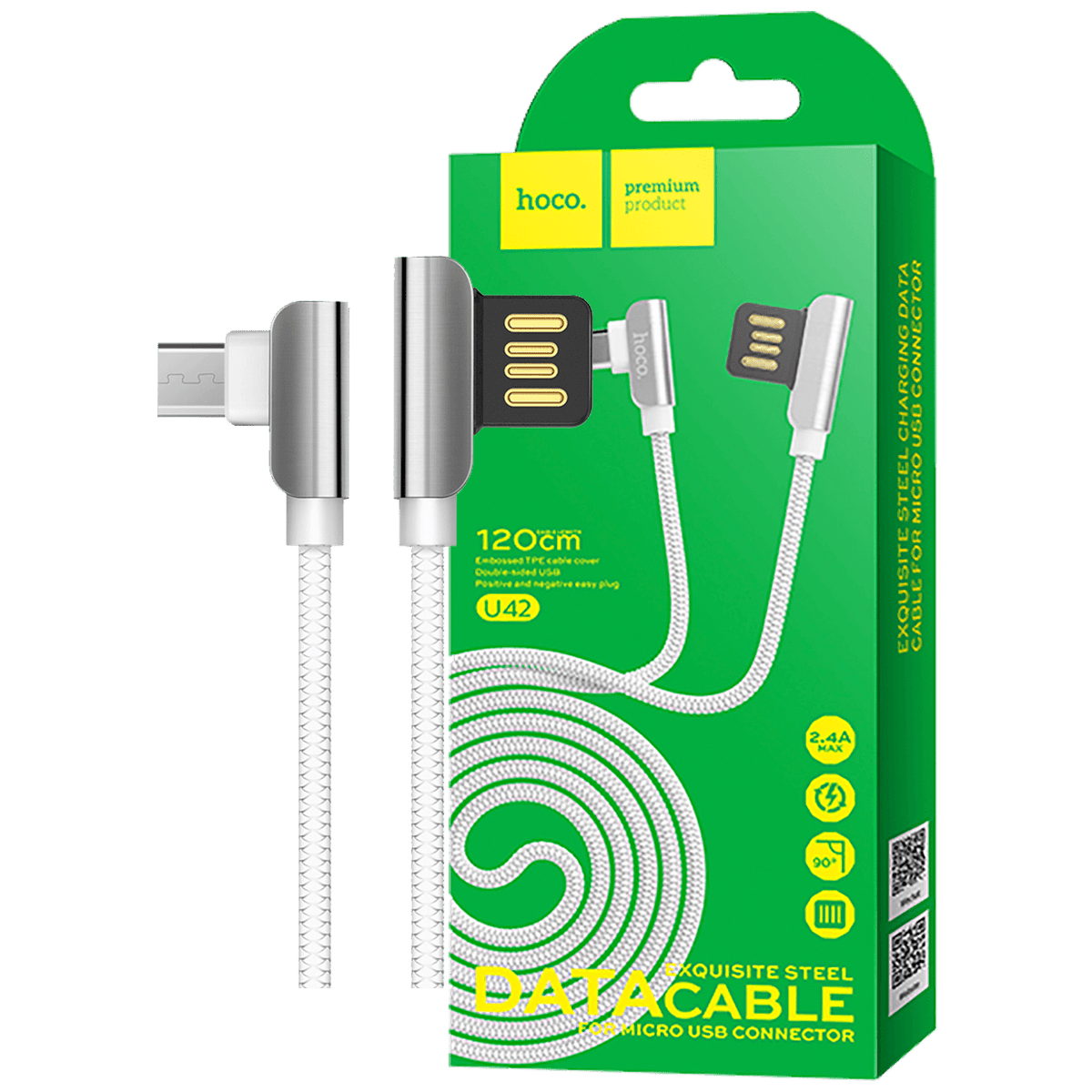 hoco. USB kabel za smartphone, micro USB, 1.2 met., 2.4 A, crna - U42 Exquisite steel, Micro USB, BK