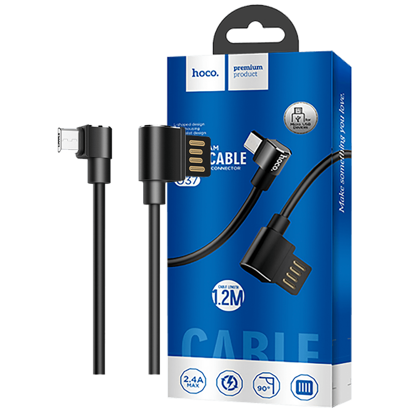 hoco. USB kabel za smartphone, micro USB, kutni 90°, 1.2 met,crna - U37 Long Roam, Micro USB , BK