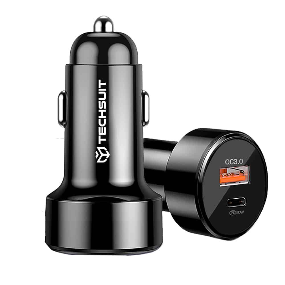 Techsuit - vrhunski auto punjač (CAPD028) - USB-A QC 3.0 i USB-C 38 W - crni