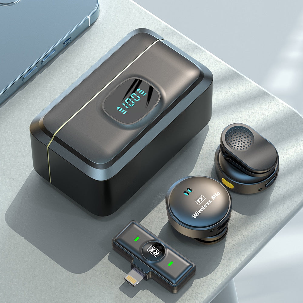 Techsuit - (2 kom) Lavalier Wireless uređaj sa iPhone Lightning priključkom Noise Reduction 2.0 - digitalni zaslon - crni