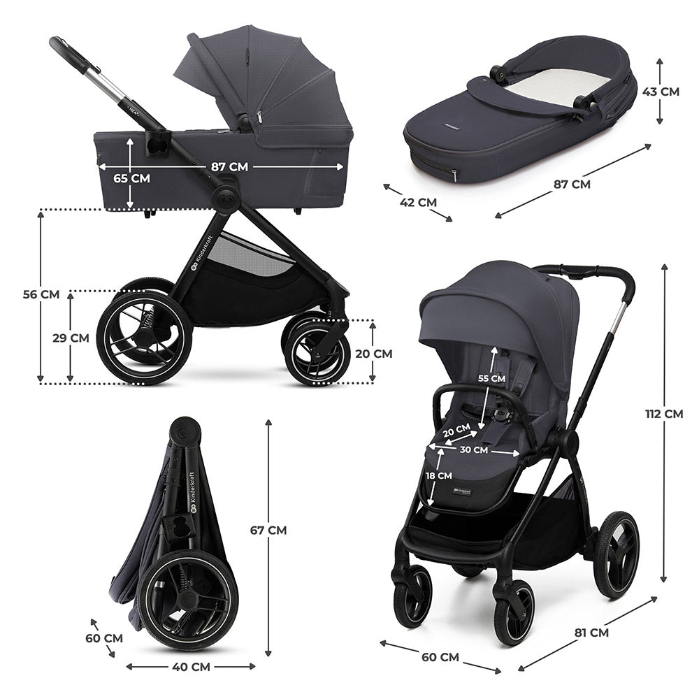 Kinderkraft dječja kolica Nea 2 2u1, Deep Grey