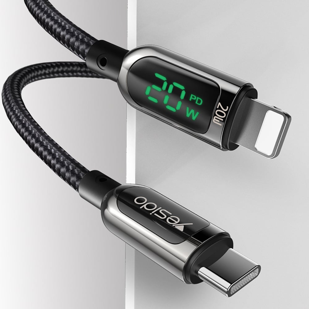 Yesido - podatkovni kabel (CA86) - Lightning na Type-C 20W 5A digitalni zaslon - 120 cm - crni