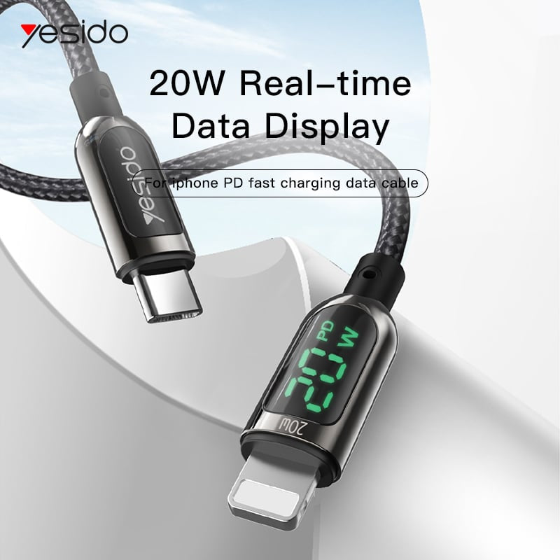 Yesido - podatkovni kabel (CA86) - Lightning na Type-C 20W 5A digitalni zaslon - 120 cm - crni