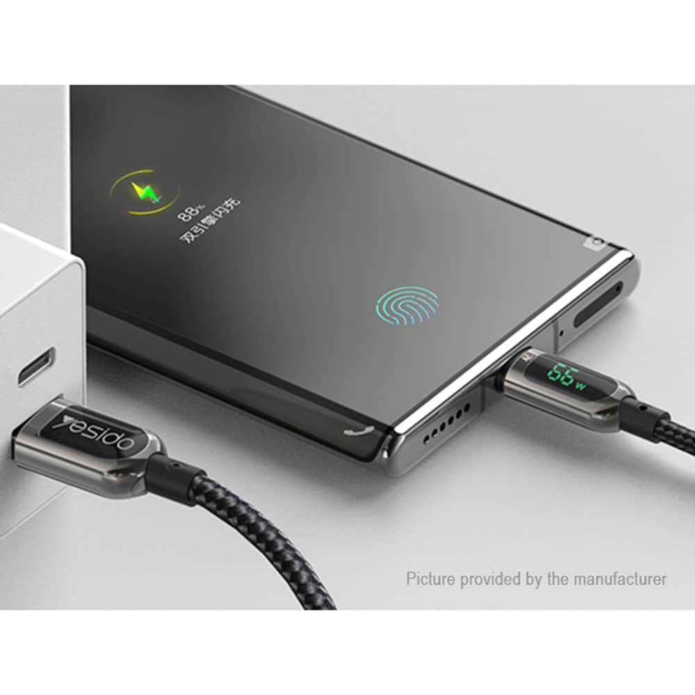 Yesido - podatkovni kabel (CA85) - USB na Type-C 66W 5A digitalni zaslon - 120 cm - crni