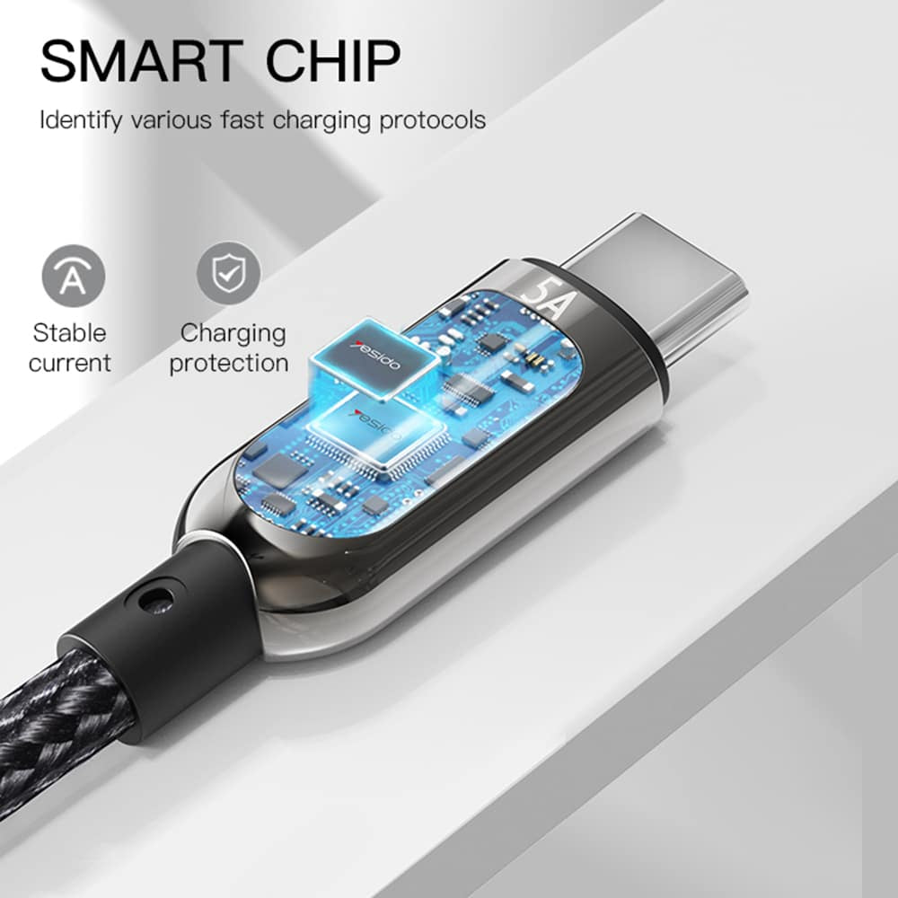 Yesido - podatkovni kabel (CA85) - USB na Type-C 66W 5A digitalni zaslon - 120 cm - crni