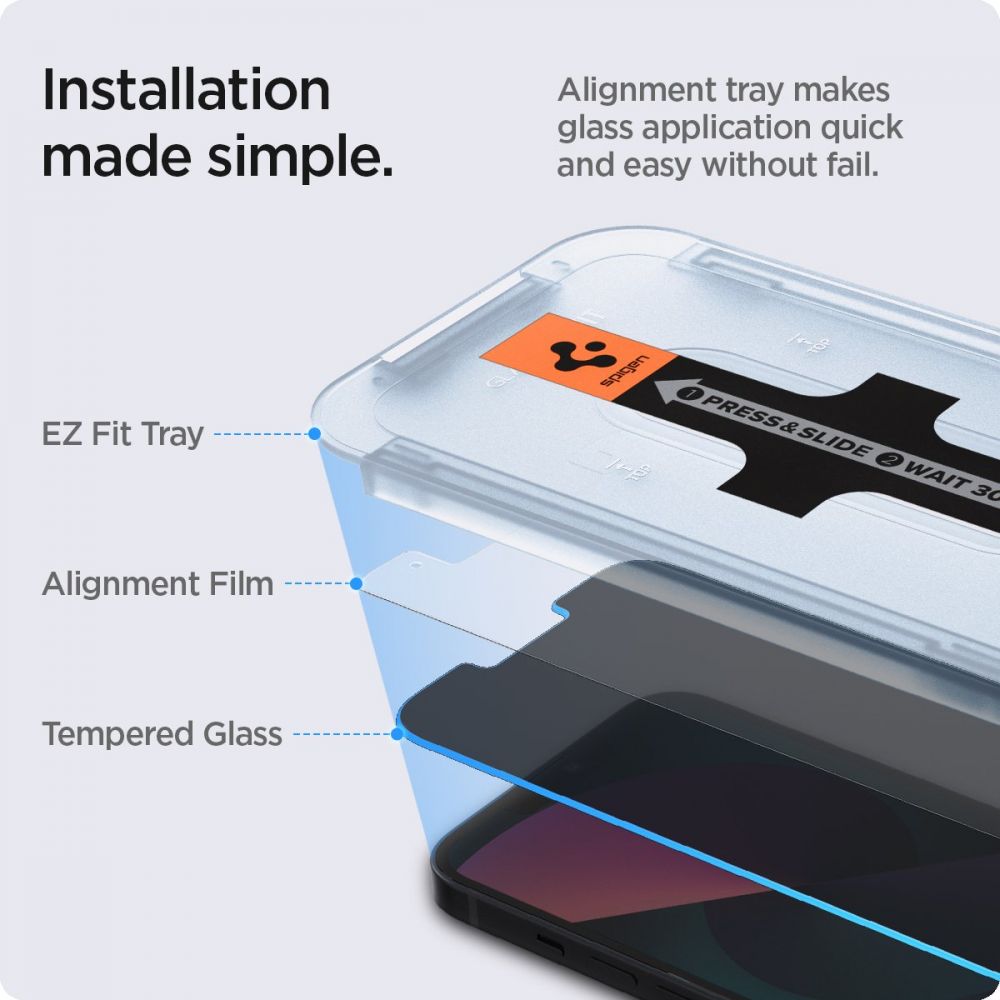 Spigen - Glas.TR EZ-FIT (2 kom) za iPhone 13 / 13 Pro / 14 / 16e - Privacy