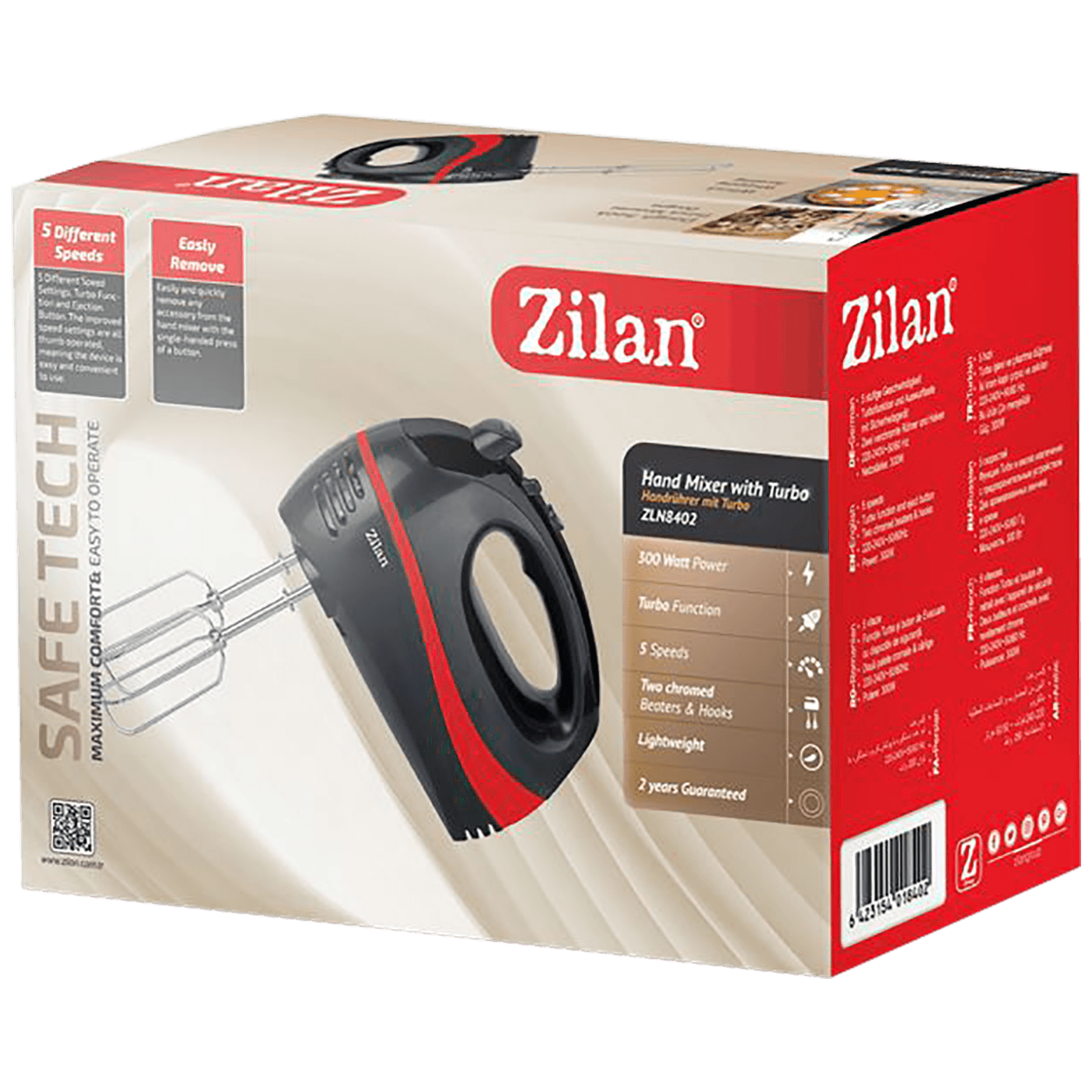 Zilan Mikser ručni, 5 brzina+turbo, 300 W, crveno/crna - ZLN8401